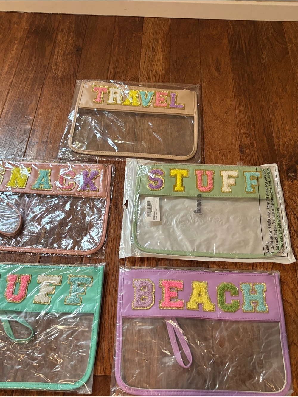 Chenille Pouch Travel Stuff Snack Beach Stuff Bundle Set of Five Bags Clear